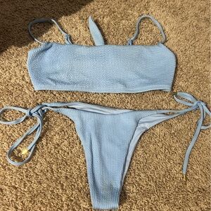 Monday Swimwear Light Blue Ribbed Crinkle Bikini Set (top large, bottom medium)